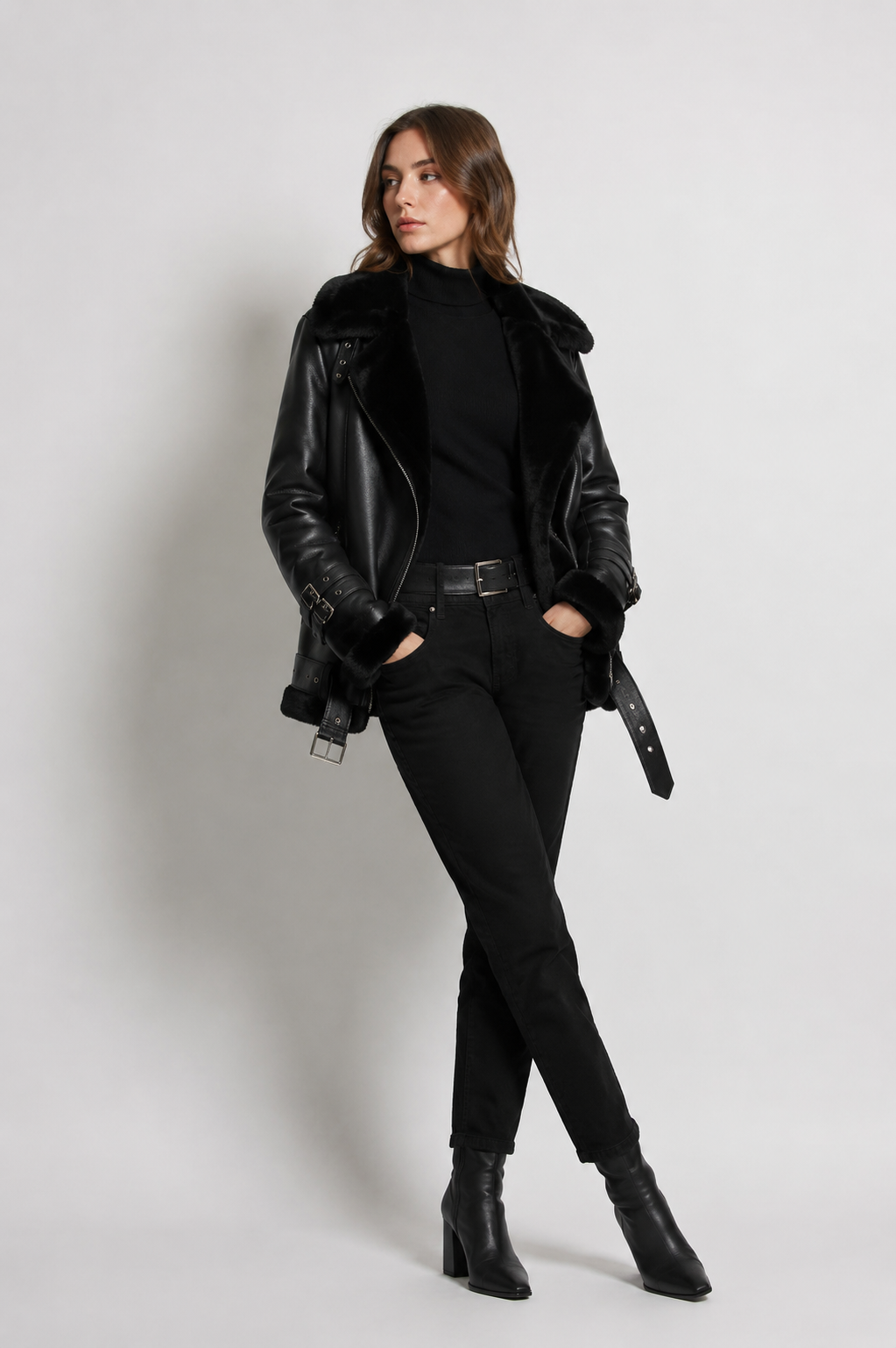 Luxuriöse Damen-Lammfelljacke in Schwarz