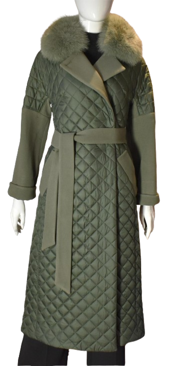 Luxuriöser Damen Steppmantel Kaschmir mit Echtfellkragen