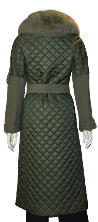 Luxuriöser Damen Steppmantel Kaschmir mit Echtfellkragen