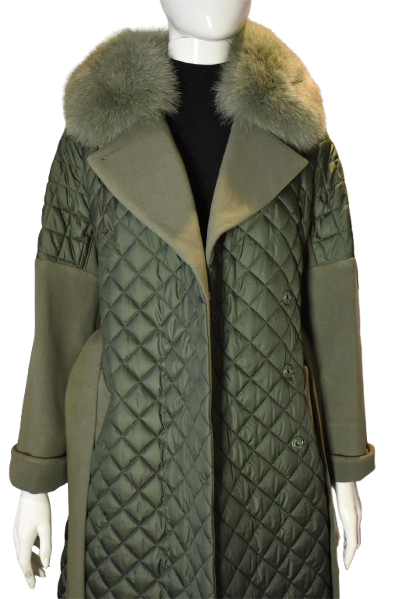 Luxuriöser Damen Steppmantel Kaschmir mit Echtfellkragen