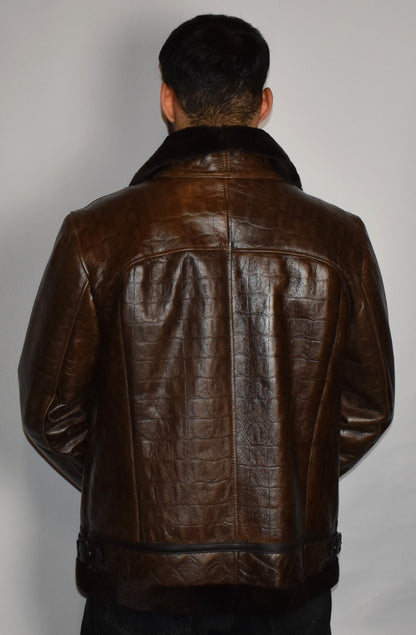 Lammfelljacke Herren Pilotenjacke/ Fliegerjacke in Kroko Optik
