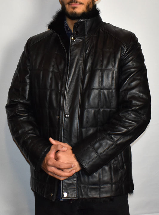 Herren Lammfelljacke/Steppjacke  Lederjacke- Winterjacke mit Toskana Fell