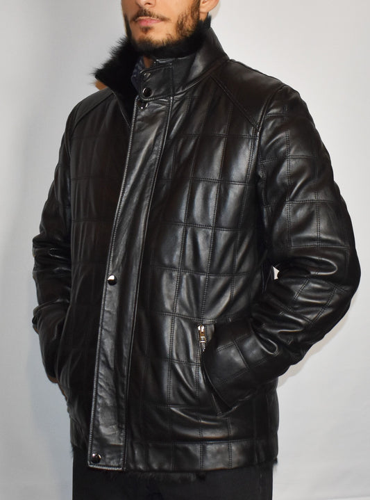 Herren Lammfelljacke/Steppjacke  Lederjacke- Winterjacke mit Toskana Fell