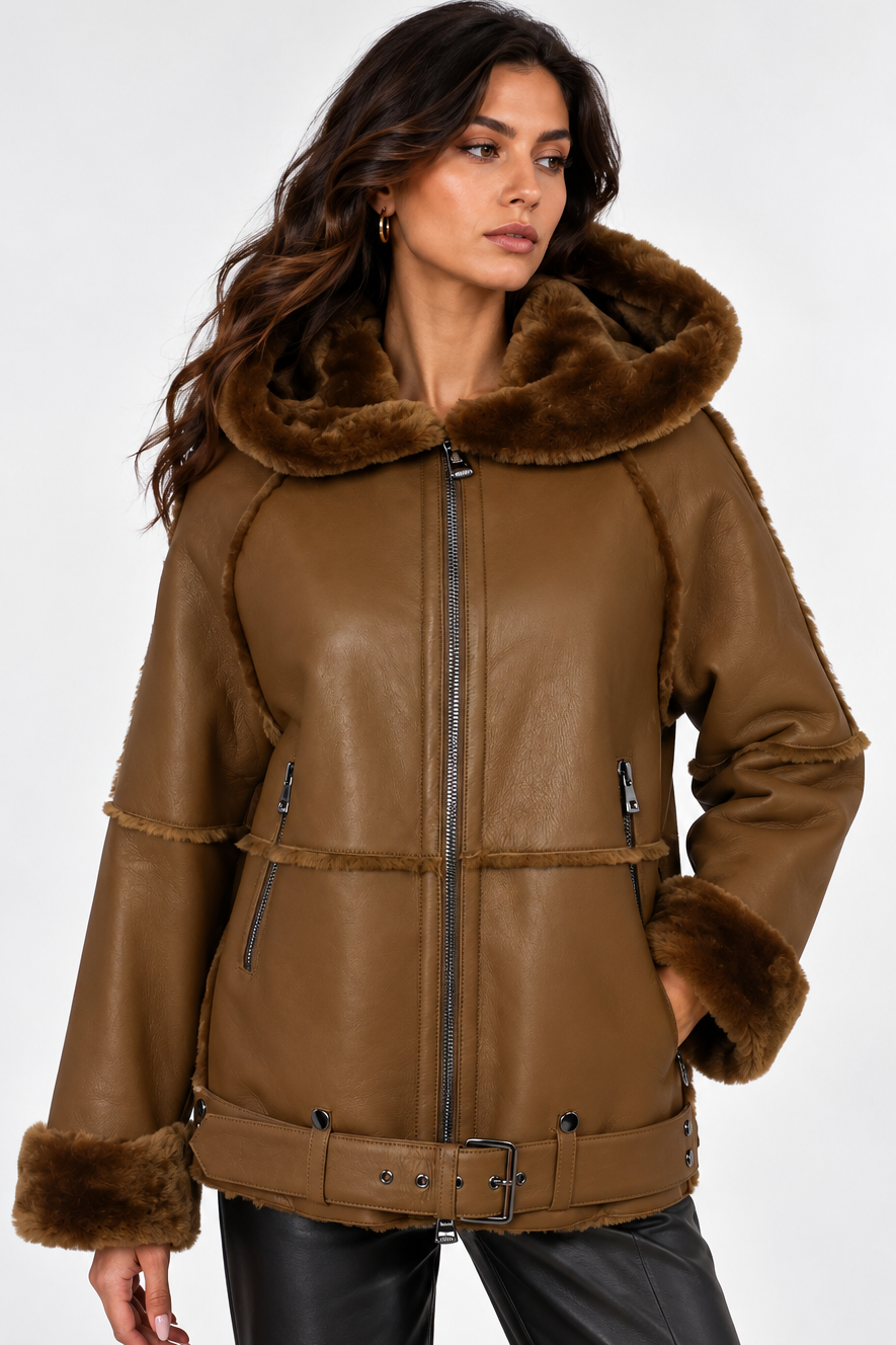 Oversized Damen Lammfell Fliegerjacke – luxuriöse Aviator Jacke