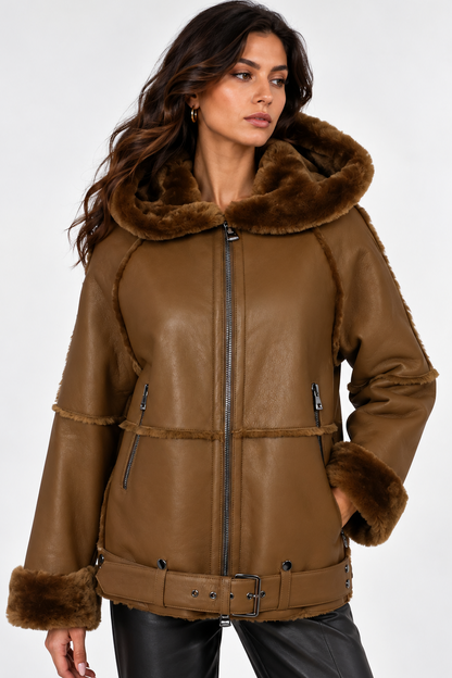 Oversized Damen Lammfell Fliegerjacke – luxuriöse Aviator Jacke