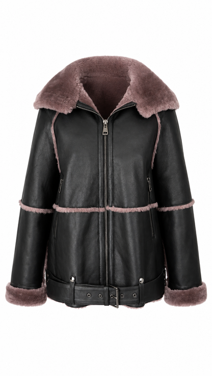Oversized Damen Lammfell Fliegerjacke