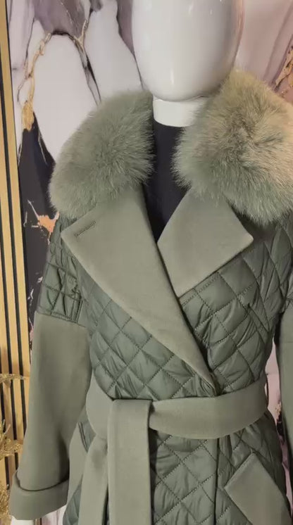 Luxus Damen  Kaschmir Mantel mit Echtpelz