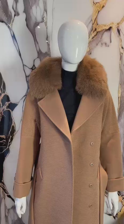 Luxus Kaschmir Mantel mit Echtpelz