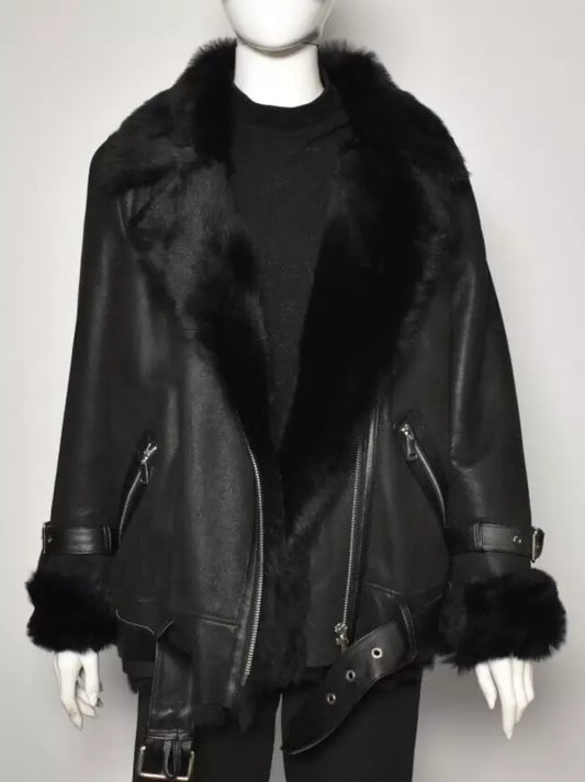 Damen echte Lammfelljacke Fliegerjacke