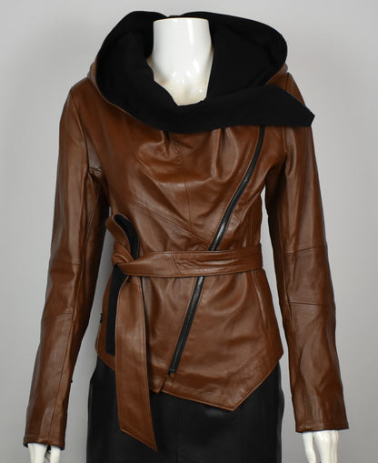 Stylische  Damen  Lammlederjacke mit Kapuze