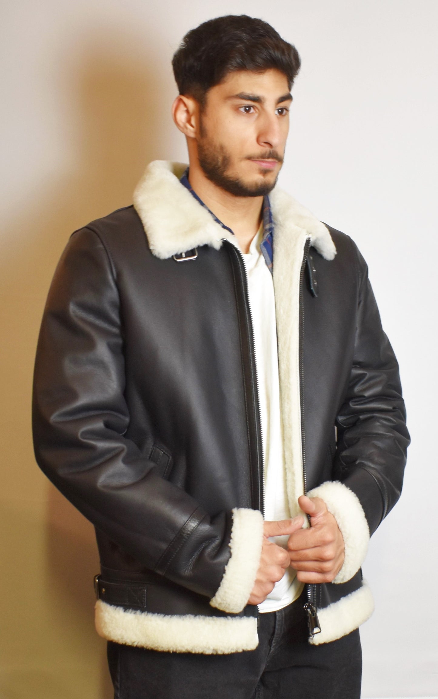 Herren echte Lammfelljacke Pilotenjacke Fliegerjacke