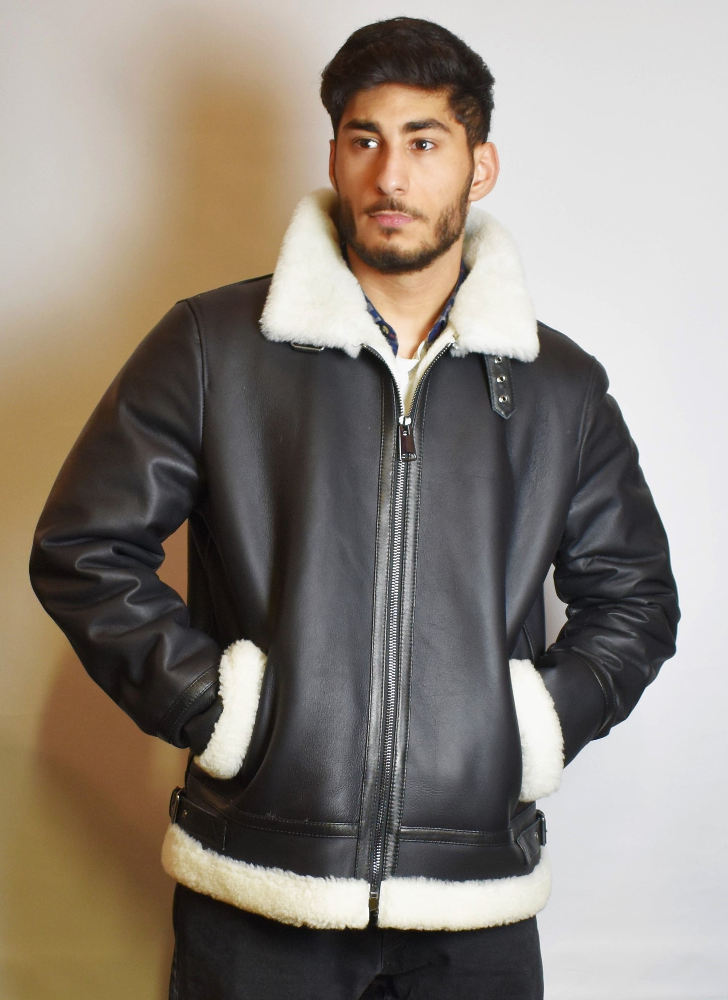 Herren echte Lammfelljacke Pilotenjacke Fliegerjacke