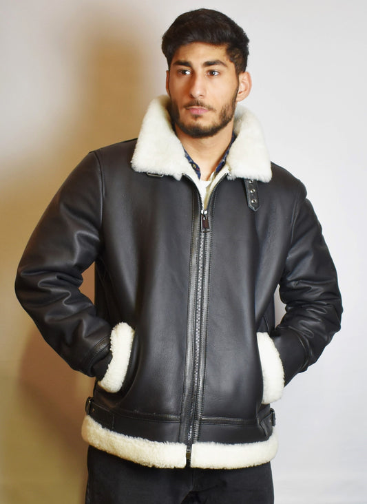 Herren echte Lammfelljacke Pilotenjacke Fliegerjacke
