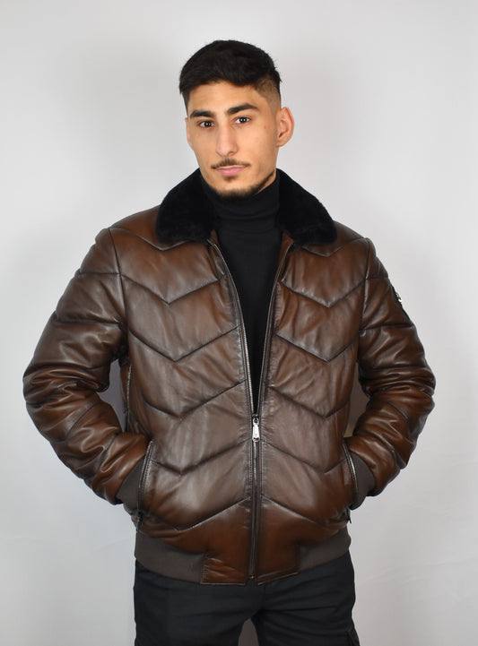 Lederjacke/ Steppjacke mit Lammfell Kragen
