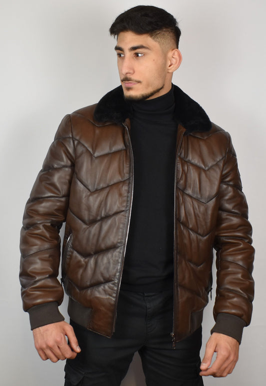 Lederjacke/ Steppjacke mit Lammfell Kragen