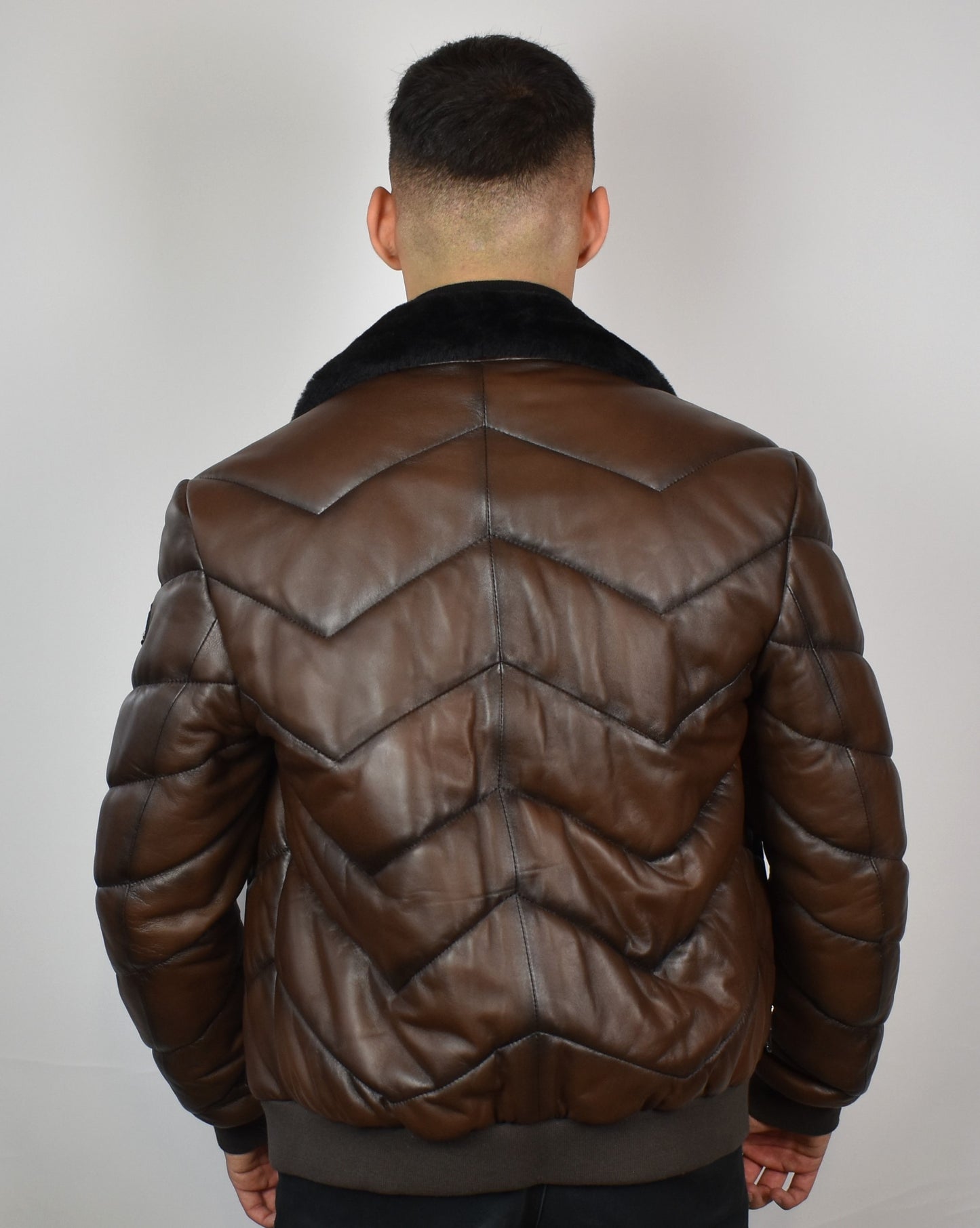 Lederjacke/ Steppjacke mit Lammfell Kragen