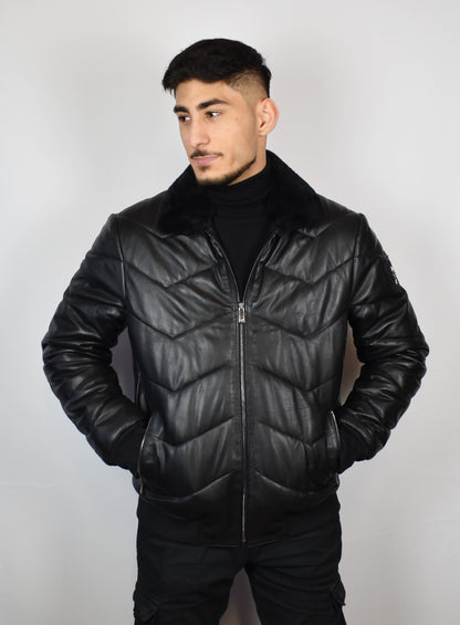 Lederjacke/ Steppjacke mit Lammfell Kragen