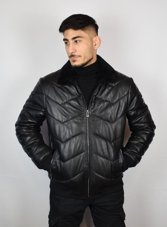 Lederjacke/ Steppjacke mit Lammfell Kragen