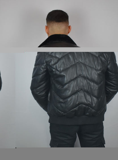 Lederjacke/ Steppjacke mit Lammfell Kragen
