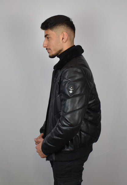 Lederjacke/ Steppjacke mit Lammfell Kragen